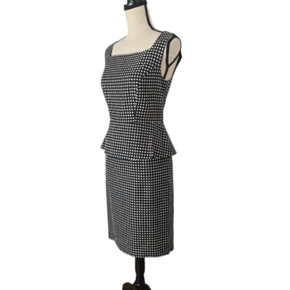 Anne Klein Black and White Polka Dot Peplum Dress Size 8 - Picture 3 of 10